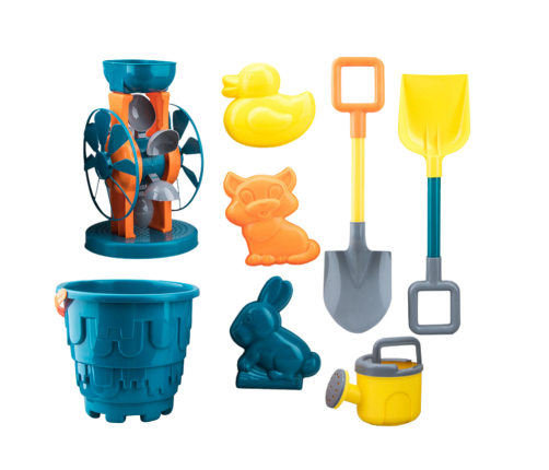 Sand Toy Set, Bucket, Grinder, Spatulas, Molds, Turquoise