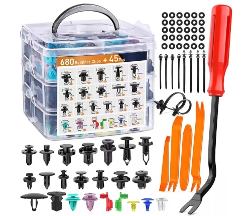 Set of Car Clips in Organizer 23 Sizes 680pcs