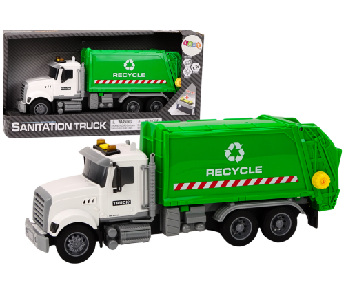 Garbage truck Garbage bins Lights Sounds Drive White and green