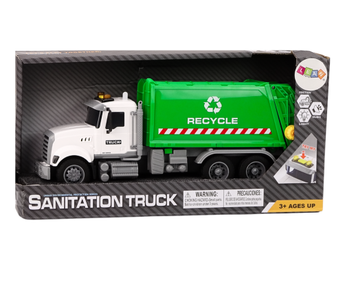 Garbage truck Garbage bins Lights Sounds Drive White and green