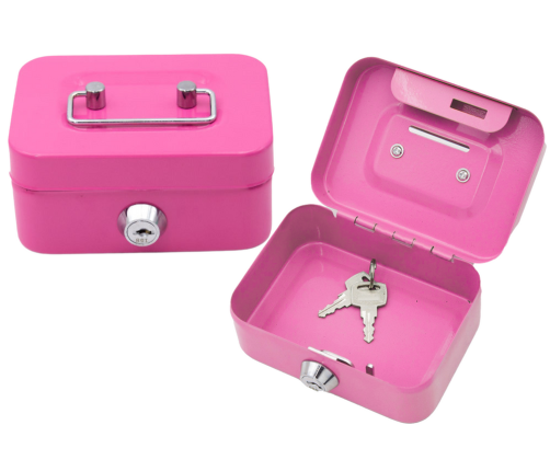 Piggy Bank Storage Box, Lockable, Two Keys, Metal, Pink