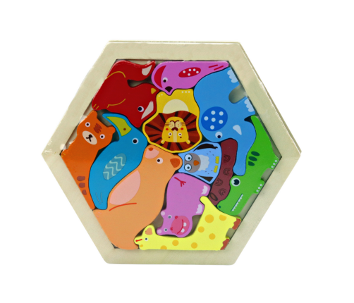 Jigsaw Puzzle Animals Wooden Blocks Colorful 12 pieces.