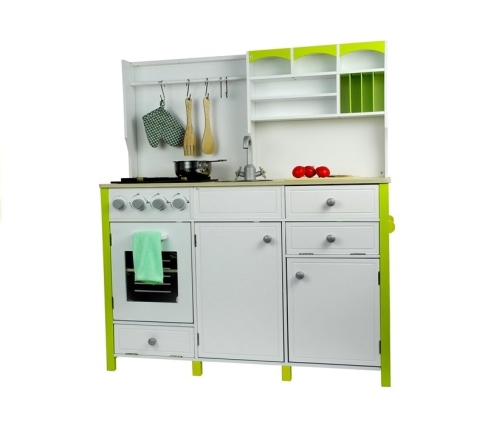 Wooden Kitchen with an Oven and Accessories Green-White