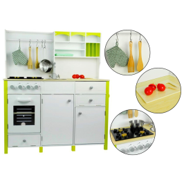 Wooden Kitchen with an Oven and Accessories Green-White