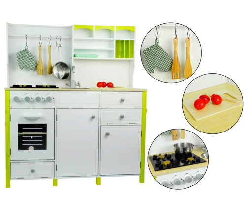 Wooden Kitchen with an Oven and Accessories Green-White