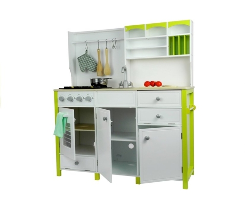 Wooden Kitchen with an Oven and Accessories Green-White