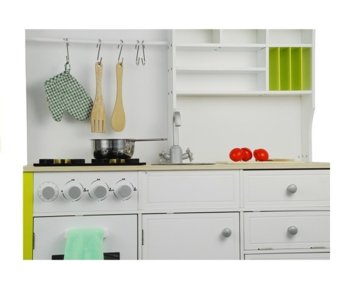 Wooden Kitchen with an Oven and Accessories Green-White