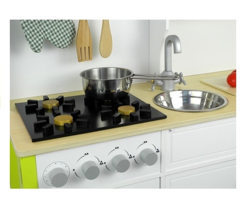 Wooden Kitchen with an Oven and Accessories Green-White