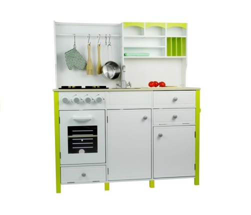 Wooden Kitchen with an Oven and Accessories Green-White