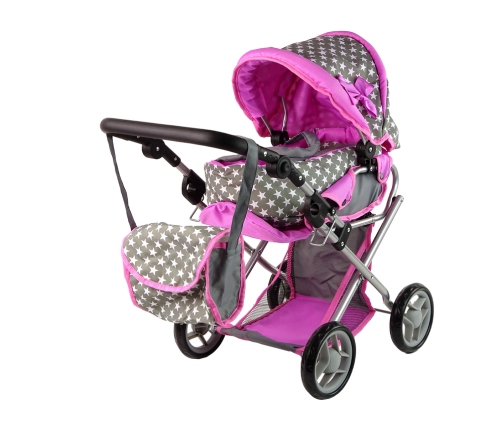 2-in-1 Stroller with Bag Grey Pink Stars