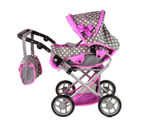 2-in-1 Stroller with Bag Grey Pink Stars