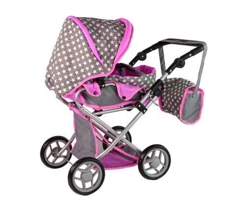 2-in-1 Stroller with Bag Grey Pink Stars