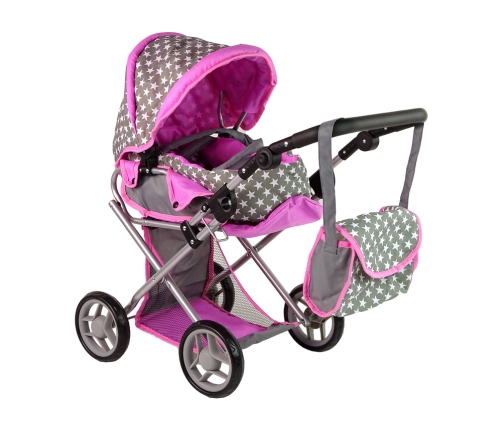 2-in-1 Stroller with Bag Grey Pink Stars