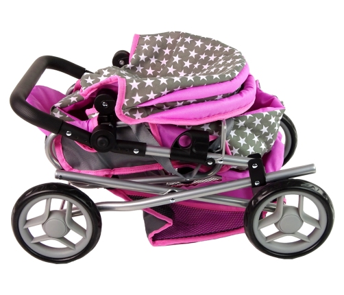 2-in-1 Stroller with Bag Grey Pink Stars