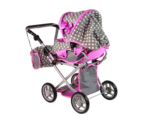 2-in-1 Stroller with Bag Grey Pink Stars