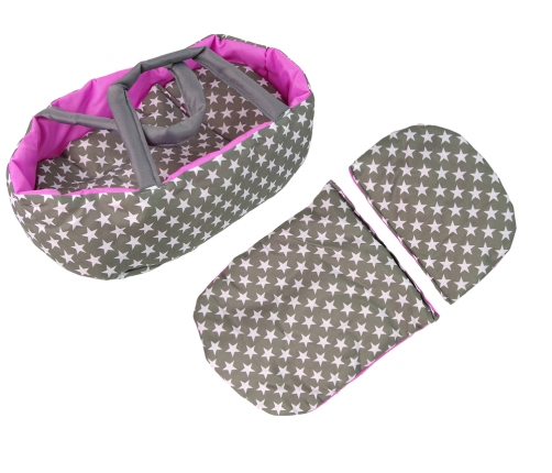 2-in-1 Stroller with Bag Grey Pink Stars