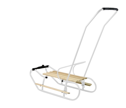 Metal Sled with Push Bar Backrest Strap White