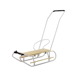 Metal Sled with Push Bar Backrest Strap White