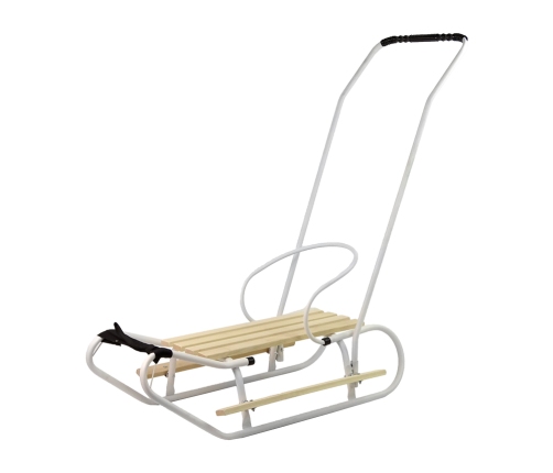 Metal Sled with Push Bar Backrest Strap White