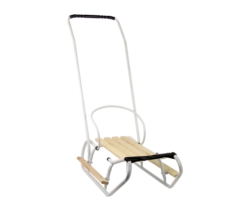 Metal Sled with Push Bar Backrest Strap White