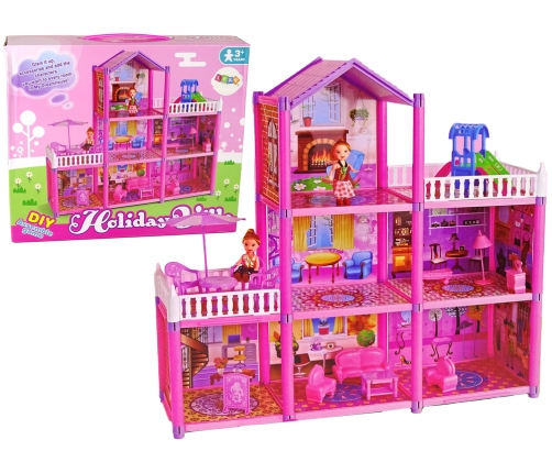 DIY Doll's House Dollhouse Furnished 129 Elements Pink