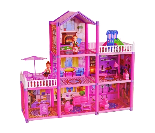 DIY Doll's House Dollhouse Furnished 129 Elements Pink