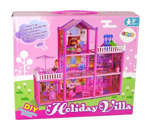 DIY Doll's House Dollhouse Furnished 129 Elements Pink