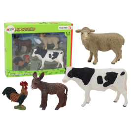 Set of Figurines Rural Animals Farm 4 Pieces Cow Rooster Donkey Sheep