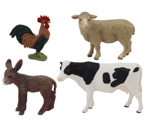 Set of Figurines Rural Animals Farm 4 Pieces Cow Rooster Donkey Sheep