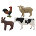 Set of Figurines Rural Animals Farm 4 Pieces Cow Rooster Donkey Sheep