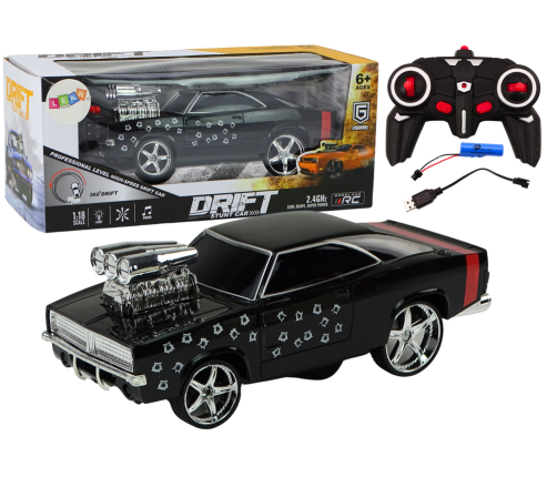 Remote Control Car 1:18 Drift 360 Lights Sounds Black