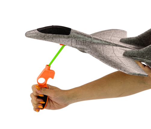 Styrofoam Fighter Plane With Slingshot Launcher Gray