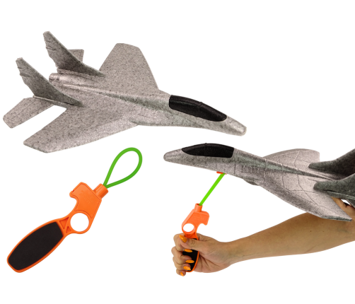 Styrofoam Fighter Plane With Slingshot Launcher Gray