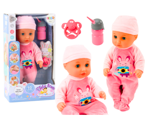 Baby Doll In Pink Pajamas Peeing Bottle Pacifier Sounds