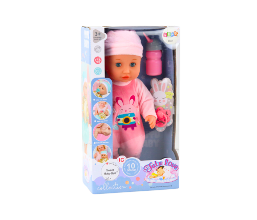 Baby Doll In Pink Pajamas Peeing Bottle Pacifier Sounds