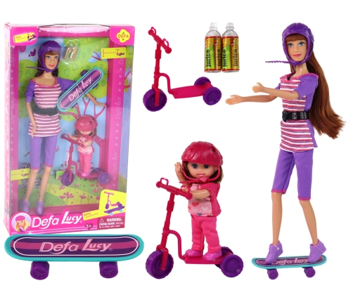 Lucy Doll Set Purple Scooter Skateboard Helmets