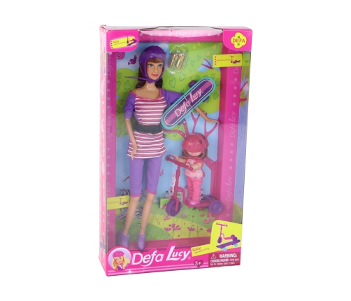 Lucy Doll Set Purple Scooter Skateboard Helmets