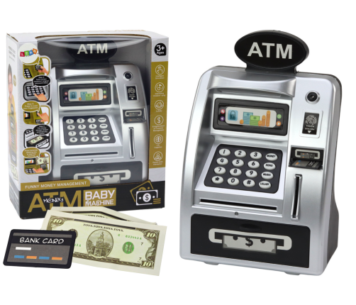 ATM Piggy Bank For Children Learning To Save Silver Black