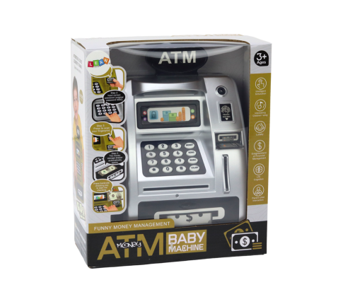 ATM Piggy Bank For Children Learning To Save Silver Black