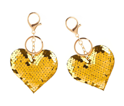 Heart Keychain Sequins Double Sided Silver Gold