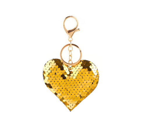 Heart Keychain Sequins Double Sided Silver Gold