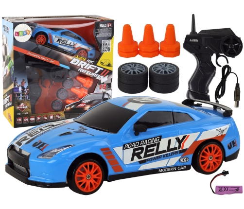 Remote Controlled Sports Car R/C 1:24 Blue Replaceable Wheels