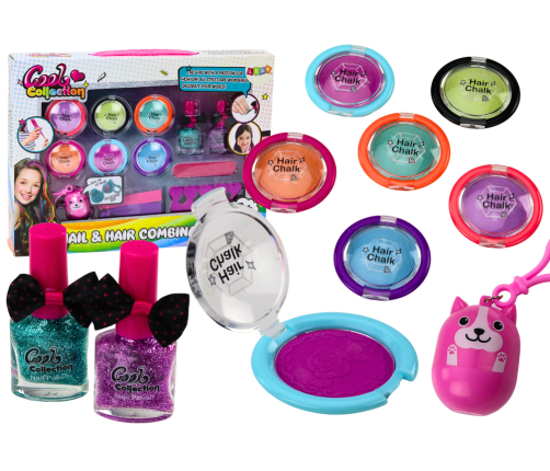 Beauty set for makeup, nail styling, shadows and polishes