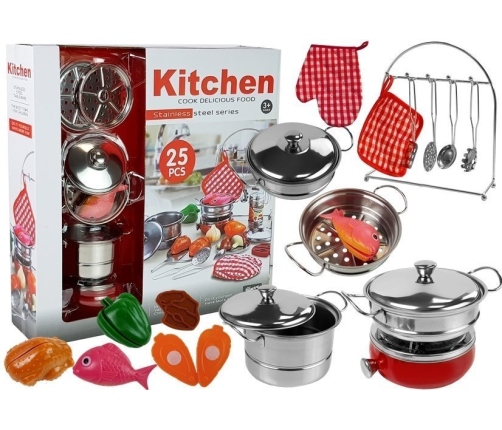 A set of dishes, pots and small cooks, stainless steel