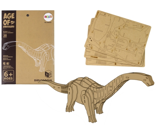 Wooden 3D Spatial Puzzle Brontosaurus Educational Assemblage 38 Pieces