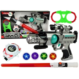 Space Warrior Set Laser Gun Lightsaber Handcuffs Disc Thrower