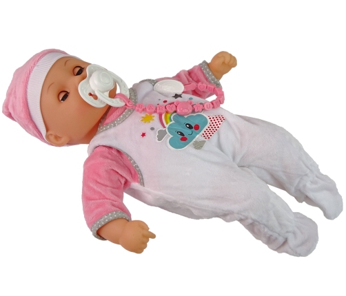 Baby Doll Sound Pacifier Bib Pink White Cloud Pyjamas