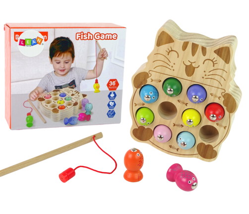 Wooden Fish Catching Game 2 Fishing Rods Kitten