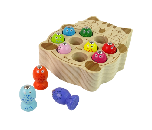 Wooden Fish Catching Game 2 Fishing Rods Kitten