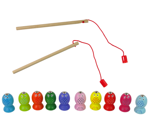 Wooden Fish Catching Game 2 Fishing Rods Kitten